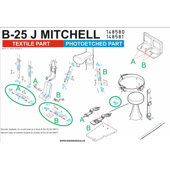 Hgw 148581 1/48 Seatbelts For B-25j Mitchell Green Accessories For Aircraft