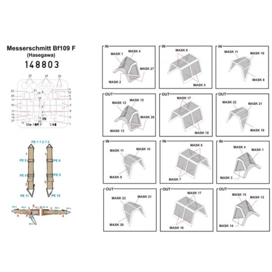 Hgw 148803 1/48 Seatbelts And Mask For Messerschmitt Bf 109f Basic Line Hasegawa