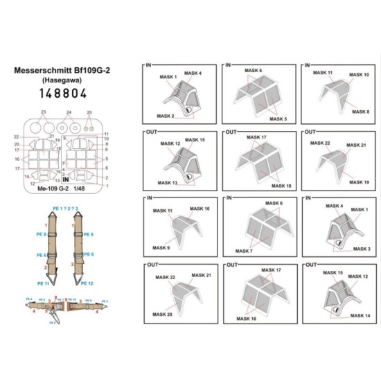 Hgw 148804 1/48 Seatbelts And Mask For Messerschmitt Bf 109g-2 Basic Line Hasegawa