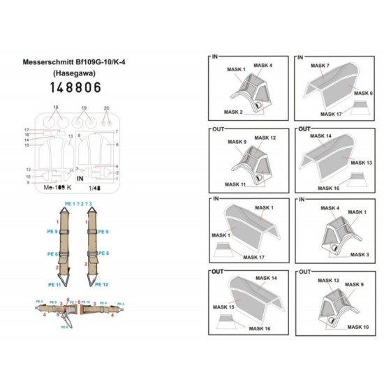 Hgw 148806 1/48 Seatbelts And Mask Bf 109g-10/K-4 Basic Line Hasegawa