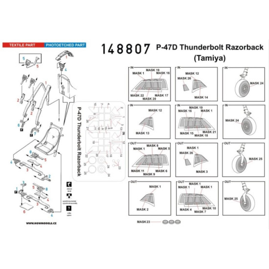 Hgw 148807 1/48 Seatbelts And Mask P-47d Thunderbolt Razorback Basic Line Tamiya
