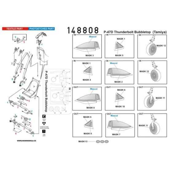 Hgw 148808 1/48 Seatbelts And Mask P-47d Thunderbolt Bubbletop Basic Line Tamiya