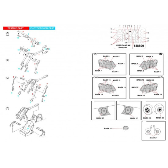 Hgw 148809 1/48 Seatbelts And Mask Hawker Hurricane Mk.i/Mk.ii For Hasegawa