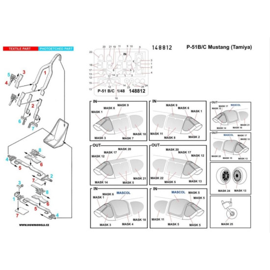 Hgw 148812 1/48 Seatbelts And Mask North-american P-51b/P-51c Mustang Basic Line