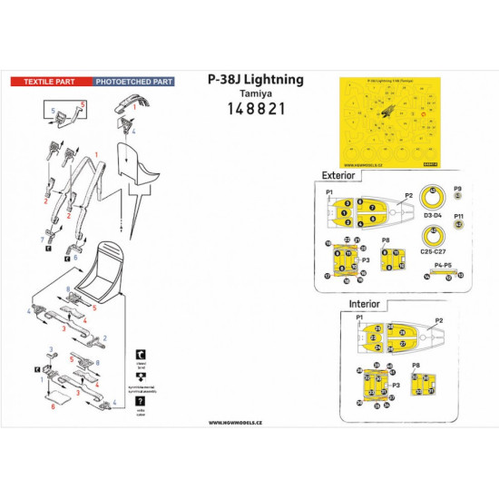 Hgw 148821 1/48 Seatbelts And Mask For P-38j Lightning Basic Line Tamiya