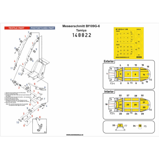 Hgw 148822 1/48 Seatbelts And Mask For Messerschmitt Bf109g-6 Basic Line Tamiya