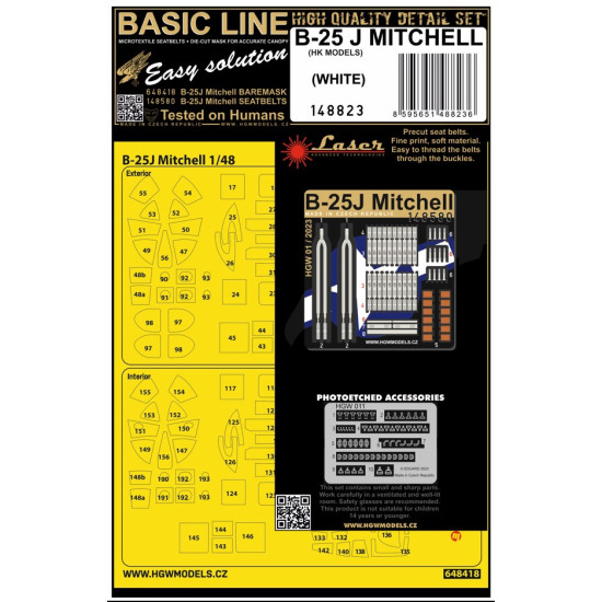 Hgw 148823 1/48 Seatbelts And Mask For B-25j Mitchell White Basic Line Hk Models