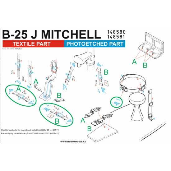 Hgw 148823 1/48 Seatbelts And Mask For B-25j Mitchell White Basic Line Hk Models