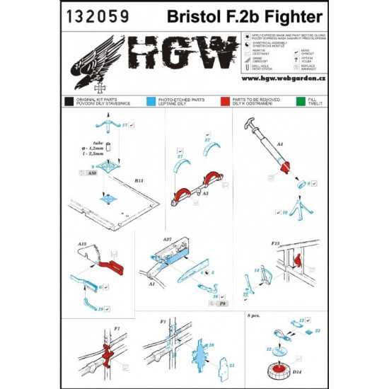 Hgw 132059 1/32 Bristol F.2b Fighter Detail Set Photo-etched And Fabric For Wingnut Wings Hgw 132059 1/32 Bristol F.2b Fighter Detail Set Photo-etched And Fabric For Wingnut Wings