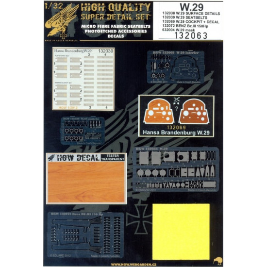 HGW 1/32 scale Super detail W.29 for Wingnut Wings kit - 132063 HGW 1/32 scale Super detail W.29 for Wingnut Wings kit - 132063