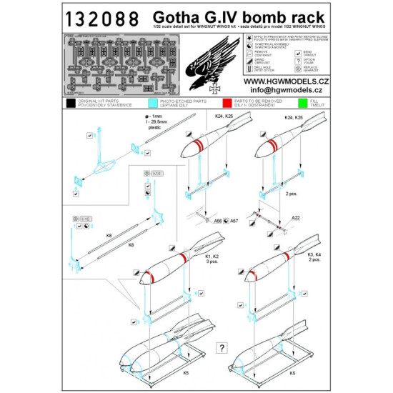 Hgw 132088 1/32 Gotha G.iv Bomb Rack For Wingnut Wings Photo-etched Parts