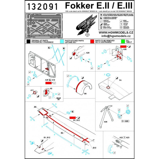 Hgw 132091 1/32 Fokker E.ii / E.iii Set Photo-etched Set For Wingnut Wings