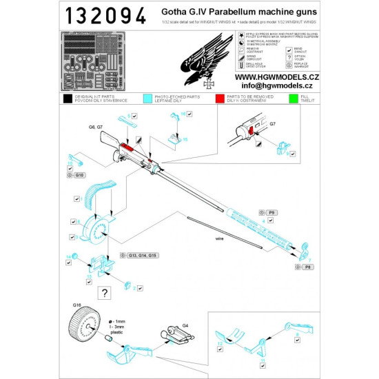 Hgw 132094 1/32 Gotha G.iv Parabellum Mg Set Photo-etched Set For Wingnut Wings