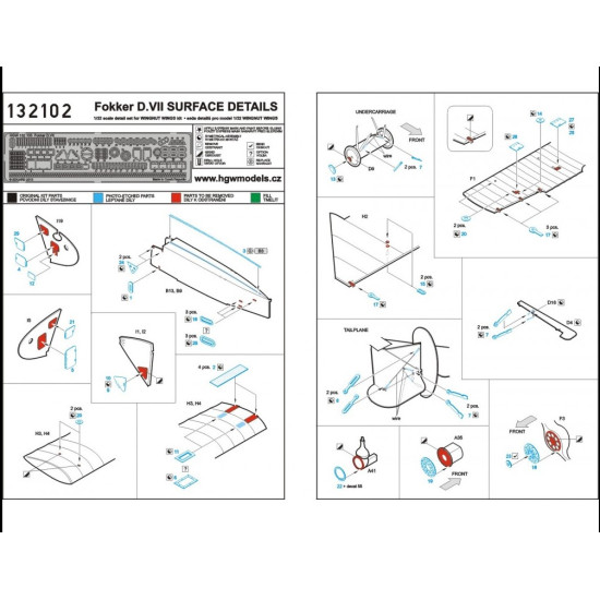 Hgw 132102 1/32 Fokker D.vii Set Photo-etched Set For Wingnut Wings Hgw 132102 1/32 Fokker D.vii Set Photo-etched Set For Wingnut Wings