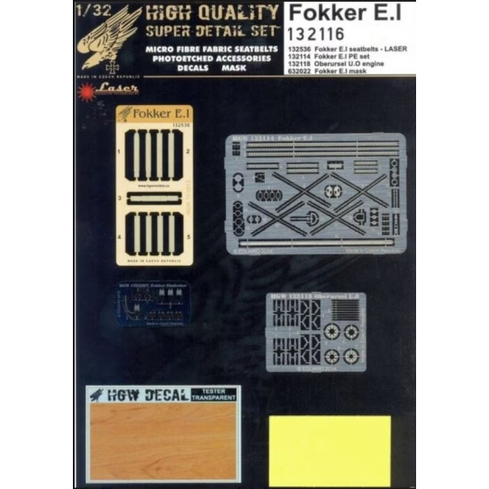 Hgw 132116 1/32 Fokker E.i Super Detail Set Seatbelts, Pe, Engine, Masks For Wingnut Wings