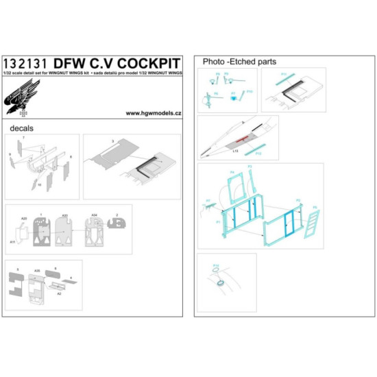 Hgw 132131 1/32 Dfw C.v Cockpit Photo-etched Parts For Wingnut Wings