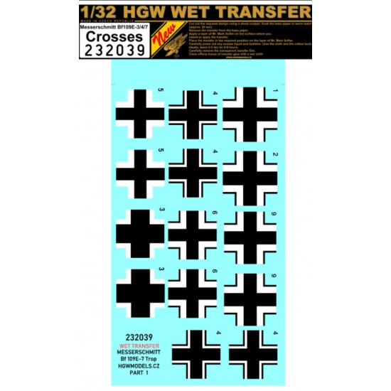 Hgw 232039 1/32 Decal For Bf109 E-3/4/7 Crosses Accessories For Aircraft