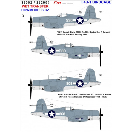 Hgw 232904 1/32 Decal For F4u-1 Birdcage Wet Transfer Accessories For Aircraft