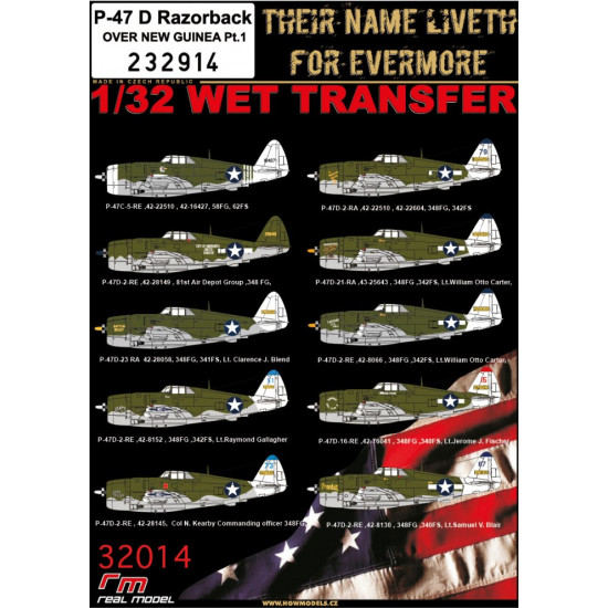 Hgw 232914 1/32 Decal For P-47d Razorback Over New Guinea Pt.1 Wet Transfer Accessories For Aircraft