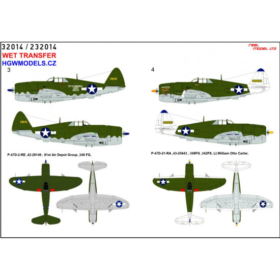 Hgw 232914 1/32 Decal For P-47d Razorback Over New Guinea Pt.1 Wet Transfer Accessories For Aircraft
