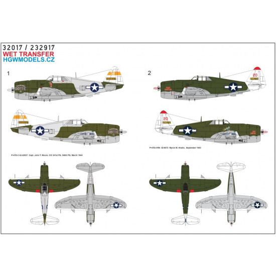 Hgw 232917 1/32 Decal For P-47d Razorback Over New Guinea, Pt.4 Wet Transfer Accessories For Aircraft