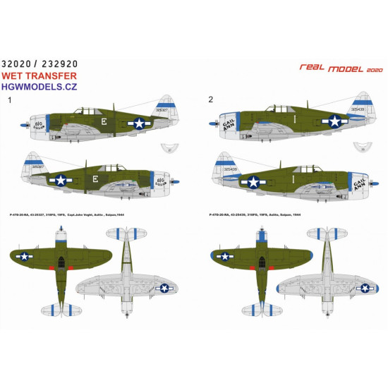 Hgw 232920 1/32 Decal For P-47d Razorback Over Saipan Wet Transfer