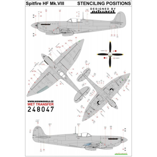 Hgw 248048 1/48 Decal For Spitfire Hf Mk Viii Stencils And Markings Wet Transfer