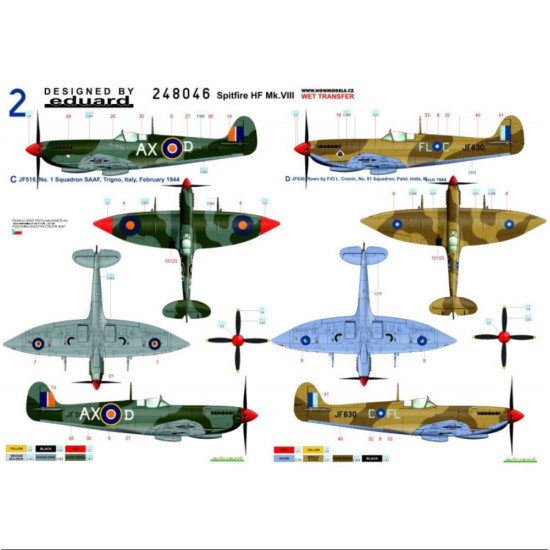 Hgw 248048 1/48 Decal For Spitfire Hf Mk Viii Stencils And Markings Wet Transfer