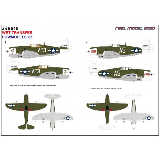 Hgw 248910 1/48 Decal For P-47d Razorback Over New Guinea And Saipan Wet Transfer