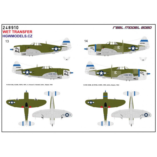 Hgw 248910 1/48 Decal For P-47d Razorback Over New Guinea And Saipan Wet Transfer