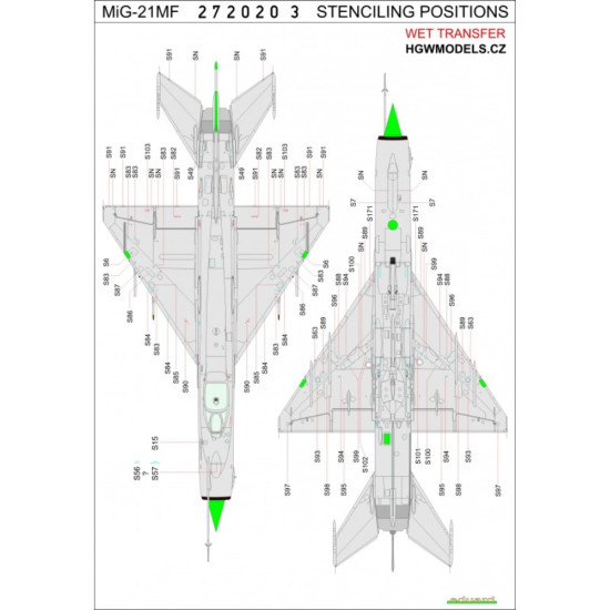 Hgw 272020 1/72 Decal For Mikoyan Mig-21mf Stencils For Eduard Wet Transfer