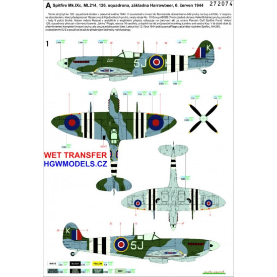 Hgw 272028 1/72 Decal For The Longest Day Spitfire Mk.ix Wet Transfer