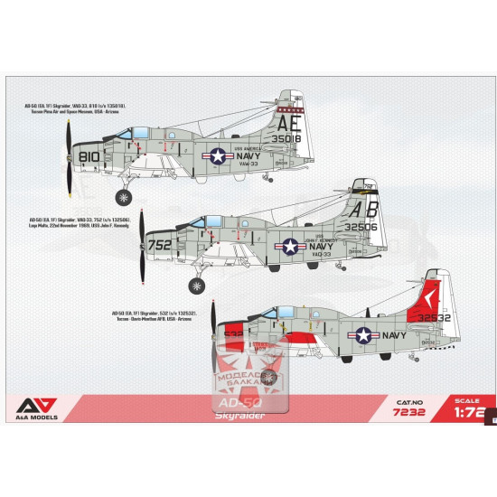 Aa Models 7232 1/72 Ad 5q Skyraider Ecm Version Plastic Model Kit