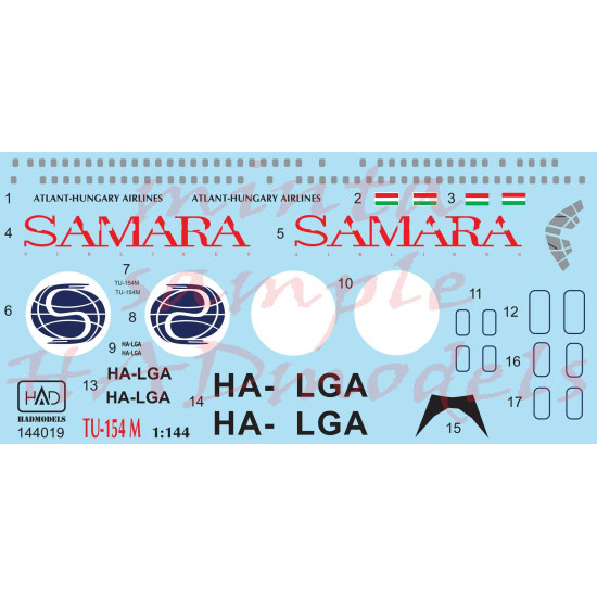 Had Models 144019 1/144 Decal For Tu-154 M Samara Airlines Matrica