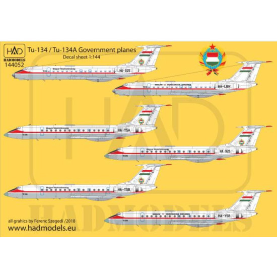 Had Models 144052 1/144 Tu-134 - Tu-134a Government Planes Decal Sheet / Kormanygepek Matric