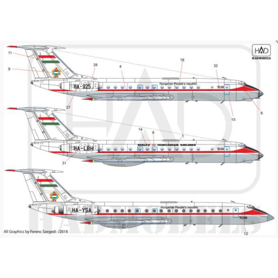 Had Models 144052 1/144 Tu-134 - Tu-134a Government Planes Decal Sheet / Kormanygepek Matric