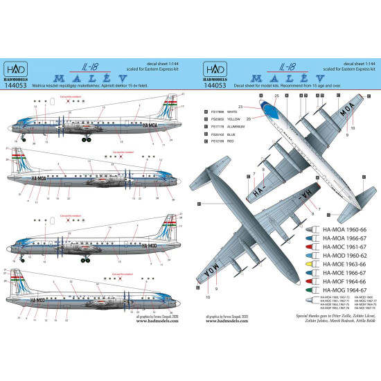 Had Models 144053 1/144 Decal For Il-18 Retro 60s Years Malev