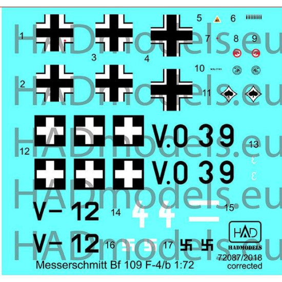 Had Models 72087/2018 1/72 Decal For Messershmitt Bf 109 F-4/B