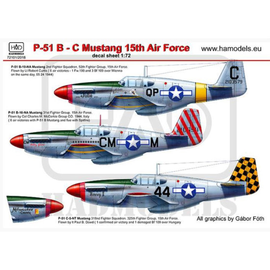 Had Models 72101/2018 1/72 Decal For P-51 B Mustang Reprint