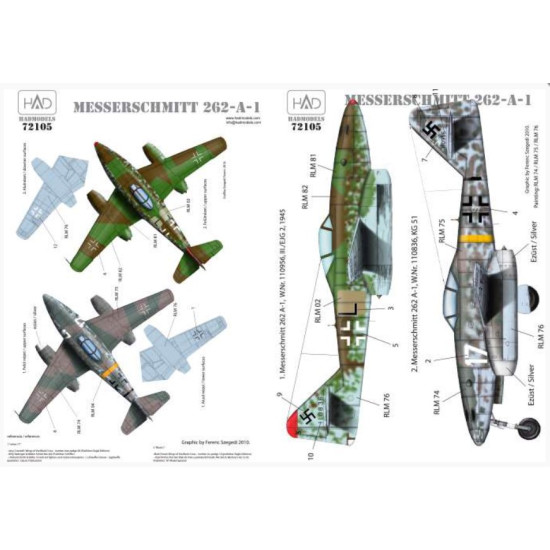 Had Models 72105 1/72 Decal For Messerschmitt Me 262 A-1 Luftwaffe Black L White 17