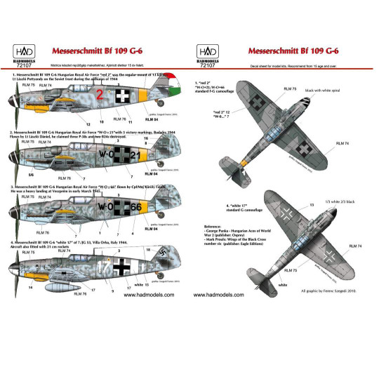 Had Models 72107 1/72 Decal For Bf 109 G-6 Accessories For Aircraft