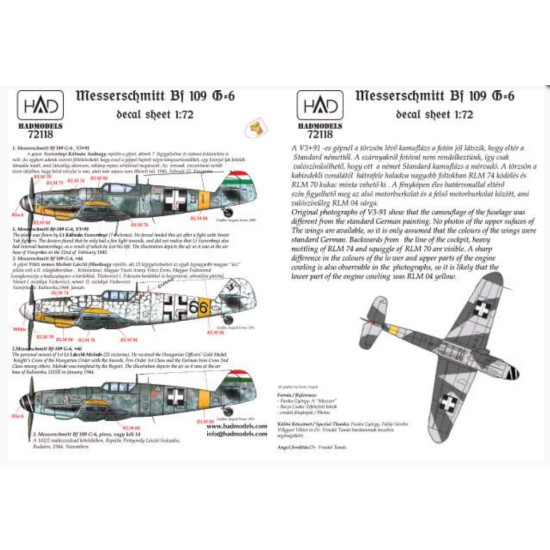 Had Models 72118 1/72 Decal For Messerschmitt Bf 109 G-6 Accessories Kit Had Models 72118 1/72 Decal For Messerschmitt Bf 109 G-6 Accessories Kit