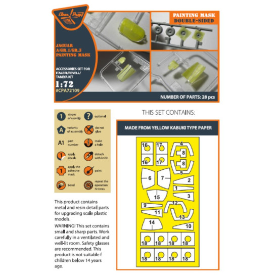 Clear Prop 72109 1/72 Jaguar A Gr.1 Gr.3 Painting Mask On Yellow Kabuki Paper For Italeri Revell Tamiya Kits