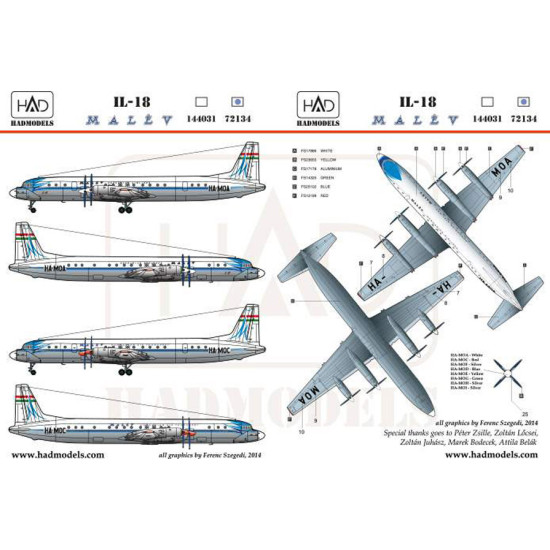 Had Models 72134 1/72 Decal For Il-18 Malev Retro 60s Accessories Kit