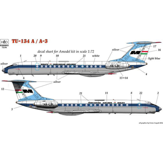 Had Models 72136 1/72 Decal For Tu-134a Malev Accessories Kit