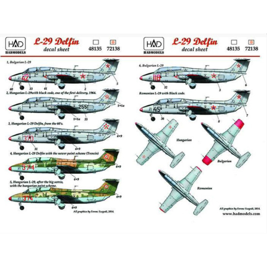 Had Models 72138 1/72 Decal For L-29 Hungarian Bulgarian Romanian Accessories