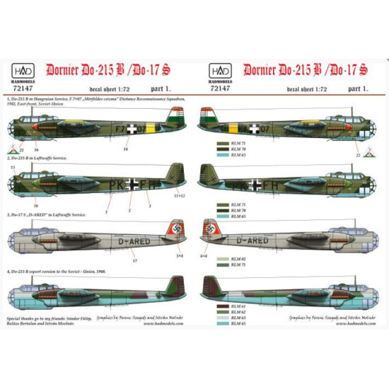 Had Models 72147 1/72 Decal For Dornier Do -217 Do-215b/Do-17s Accessories Kit