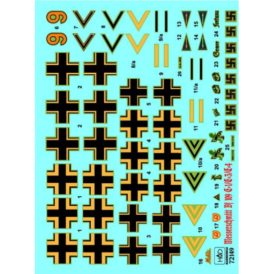 Had Models 72149 1/72 Decal For Me Bf 109 E1/3/4 Kieki Grace Fortuna Motti