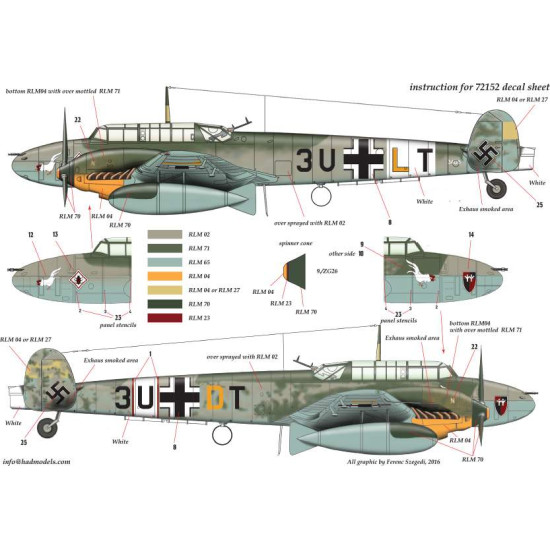 Had Models 72152 1/72 Decal For Messerschmitt Bf 110 D-3 Afrika Part 1