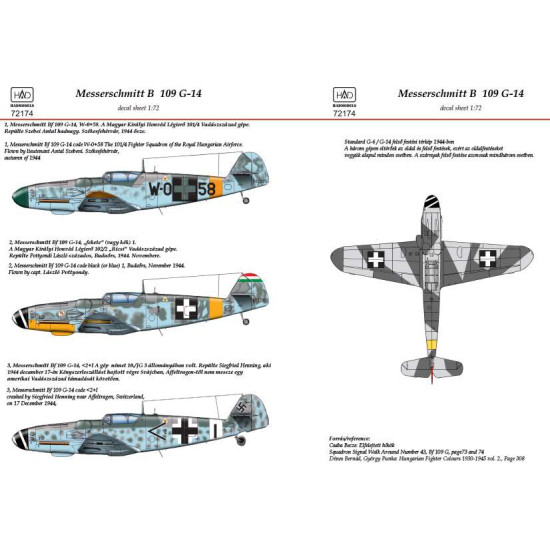 Had Models 72174 1/72 Decal For Messerschmitt Bf 109 G-14 Accessories Kit